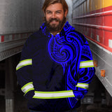 Hi Vis Hoodie Reflective Tapes Blue Neon Hawaiian Polynesian Tribal Custom Name Safety Workwear