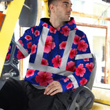 Hi Vis Hoodie Reflective Tapes Blue Neon Pink Flowers Custom Name Safety Workwear For Workers, Truckers, Operators