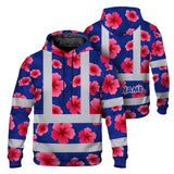 Hi Vis Hoodie Reflective Tapes Blue Neon Pink Flowers Custom Name Safety Workwear For Workers, Truckers, Operators