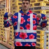 Hi Vis Hoodie Reflective Tapes Blue Neon Pink Flowers Custom Name Safety Workwear For Workers, Truckers, Operators