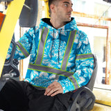 Hi Vis Hoodie Reflective Tapes Blue Neon White Protea Custom Name Safety Workwear For Workers, Truckers, Operators