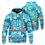 Hi Vis Hoodie Reflective Tapes Blue Neon White Protea Custom Name Safety Workwear For Workers, Truckers, Operators