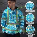 Hi Vis Hoodie Reflective Tapes Blue Neon White Protea Custom Name Safety Workwear For Workers, Truckers, Operators