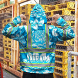 Hi Vis Hoodie Reflective Tapes Blue Neon White Protea Custom Name Safety Workwear For Workers, Truckers, Operators
