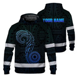 Hi Vis Hoodie Reflective Tapes Gradient Blue Neon Hawaii Custom Name Safety Workwear For Workers, Truckers, Operators