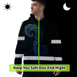 Hi Vis Hoodie Reflective Tapes Gradient Blue Neon Hawaii Custom Name Safety Workwear For Workers, Truckers, Operators