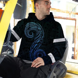 Hi Vis Hoodie Reflective Tapes Gradient Blue Neon Hawaii Custom Name Safety Workwear For Workers, Truckers, Operators