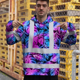 Hi Vis Hoodie Reflective Tapes Gradient Blue Violet Custom Name Safety Workwear For Workers, Truckers, Operators