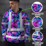 Hi Vis Hoodie Reflective Tapes Gradient Blue Violet Custom Name Safety Workwear For Workers, Truckers, Operators