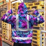 Hi Vis Hoodie Reflective Tapes Gradient Blue Violet Custom Name Safety Workwear For Workers, Truckers, Operators