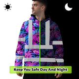 Hi Vis Hoodie Reflective Tapes Gradient Blue Violet Custom Name Safety Workwear For Workers, Truckers, Operators