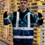 Hi Vis Hoodie Reflective Tapes Gradient Turtle Hawaiian Polynesian Tribal Custom Name Safety Workwear For Workers, Truckers, Operators