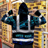 Hi Vis Hoodie Reflective Tapes Gradient Turtle Hawaiian Polynesian Tribal Custom Name Safety Workwear For Workers, Truckers, Operators