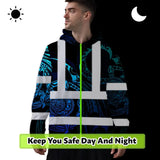 Hi Vis Hoodie Reflective Tapes Gradient Turtle Hawaiian Polynesian Tribal Custom Name Safety Workwear For Workers, Truckers, Operators