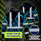 Hi Vis Hoodie Reflective Tapes Gradient Turtle Hawaiian Polynesian Tribal Custom Name Safety Workwear For Workers, Truckers, Operators