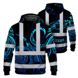 Hi Vis Hoodie Reflective Tapes Gradient Turtle Hawaiian Polynesian Tribal Custom Name Safety Workwear For Workers, Truckers, Operators