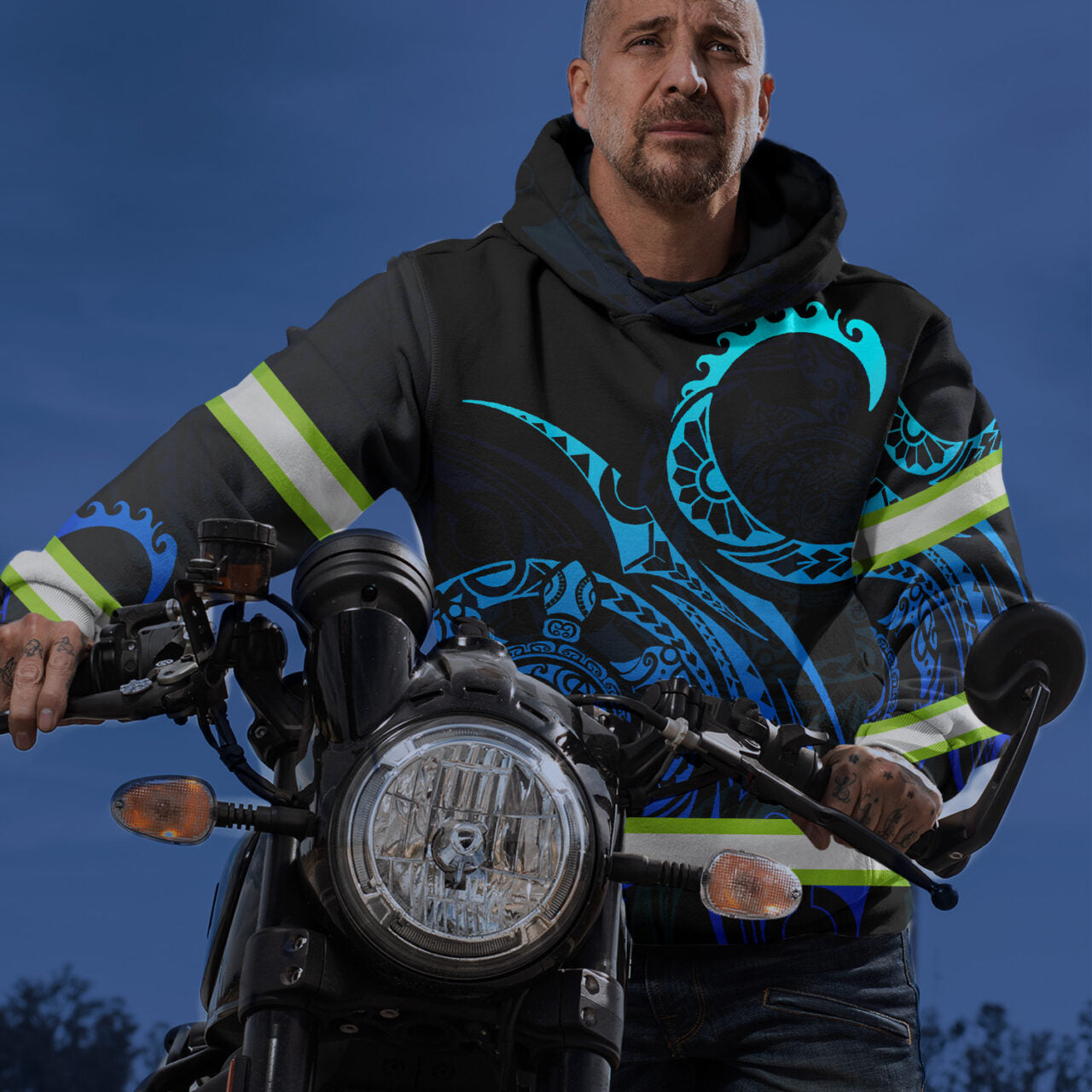 Hi Vis Hoodie Reflective Tapes Gradient Turtle Hawaiian Polynesian Tribal Custom Name Safety Workwear