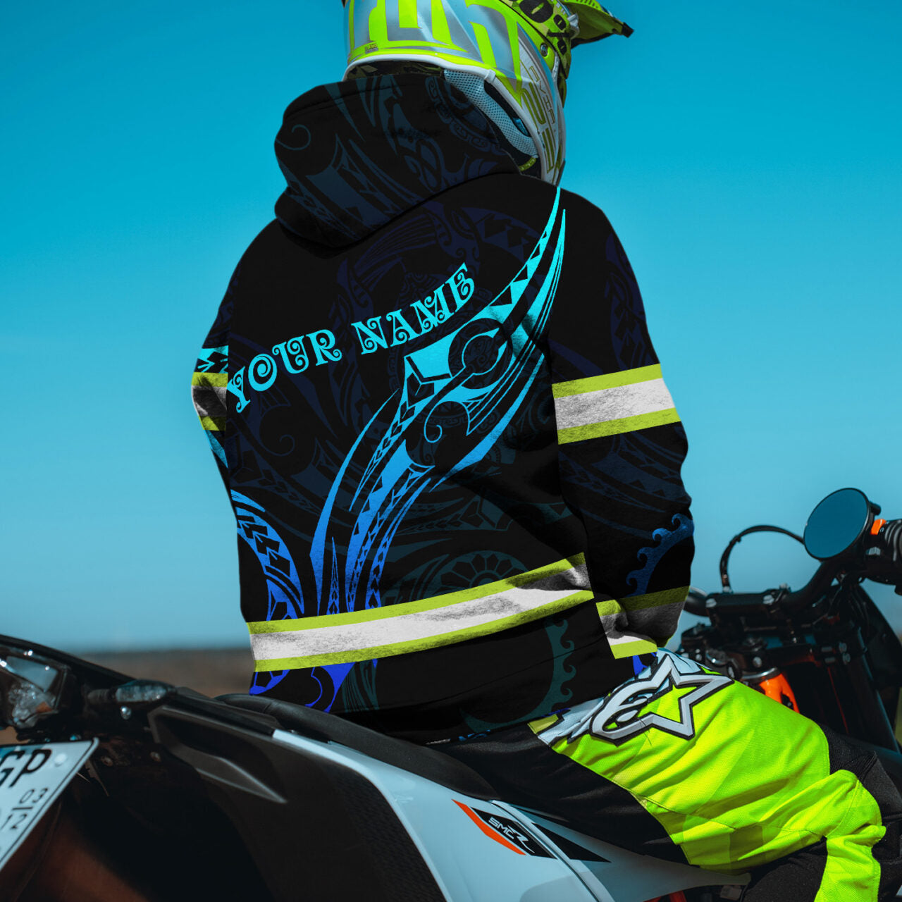 Hi Vis Hoodie Reflective Tapes Gradient Turtle Hawaiian Polynesian Tribal Custom Name Safety Workwear