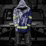 Hi Vis Hoodie Reflective Tapes Blue White Turtle Hawaiian Polynesian Tribal Custom Name Safety Workwear