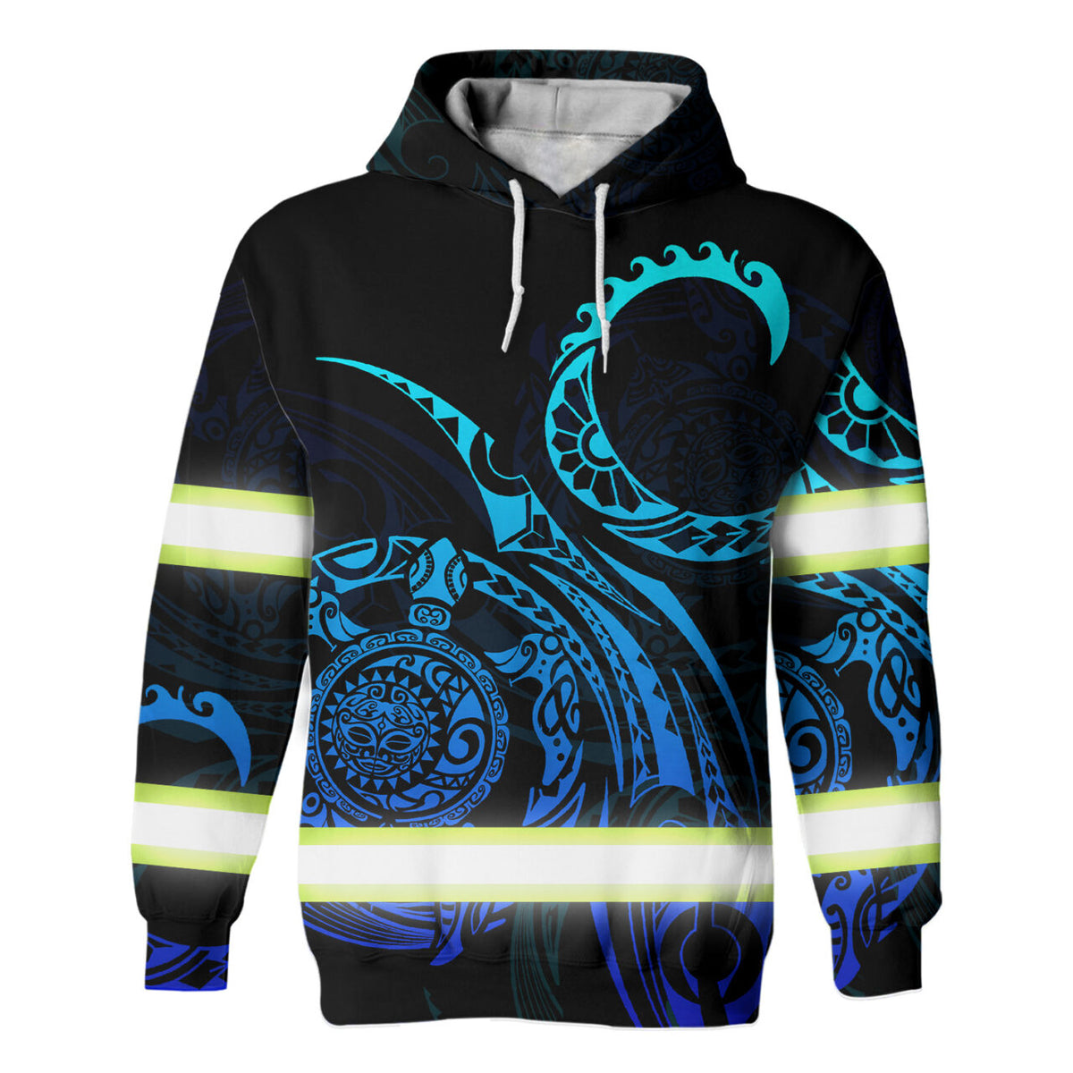 Hi Vis Hoodie Reflective Tapes Gradient Turtle Hawaiian Polynesian Tribal Custom Name Safety Workwear