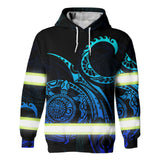 Hi Vis Hoodie Reflective Tapes Gradient Turtle Hawaiian Polynesian Tribal Custom Name Safety Workwear