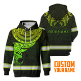 Hi Vis Hoodie Reflective Tapes Green Gradient Hawaiian Polynesian Tribal Custom Name Safety Workwear