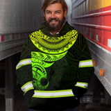 Hi Vis Hoodie Reflective Tapes Green Gradient Hawaiian Polynesian Tribal Custom Name Safety Workwear