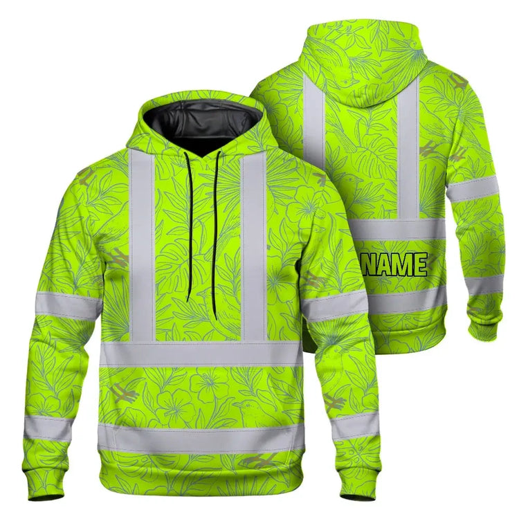 Green Grey Flowers Hi-Vis Hoodie