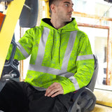 Hi Vis Hoodie Reflective Tapes Green Grey Flowers Custom Name Safety Workwear For Workers, Truckers, Operators