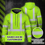 Hi Vis Hoodie Reflective Tapes Green Grey Flowers Custom Name Safety Workwear For Workers, Truckers, Operators