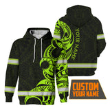 Hi Vis Hoodie Reflective Tapes Green Hawaiian Polynesian Tribal 2 Custom Name Safety Workwear