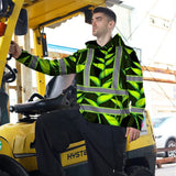 Hi Vis Hoodie Reflective Tapes Green Neon Black Heliconia Custom Name Safety Workwear For Workers, Truckers, Operators