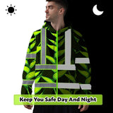 Hi Vis Hoodie Reflective Tapes Green Neon Black Heliconia Custom Name Safety Workwear For Workers, Truckers, Operators