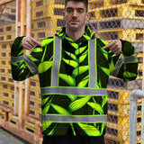 Hi Vis Hoodie Reflective Tapes Green Neon Black Heliconia Custom Name Safety Workwear For Workers, Truckers, Operators