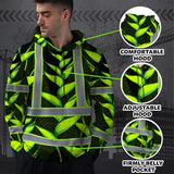 Hi Vis Hoodie Reflective Tapes Green Neon Black Heliconia Custom Name Safety Workwear For Workers, Truckers, Operators