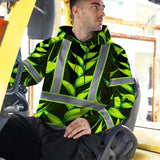 Hi Vis Hoodie Reflective Tapes Green Neon Black Heliconia Custom Name Safety Workwear For Workers, Truckers, Operators