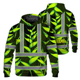 Hi Vis Hoodie Reflective Tapes Green Neon Black Heliconia Custom Name Safety Workwear For Workers, Truckers, Operators