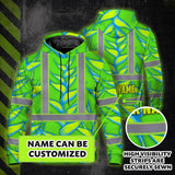 Hi Vis Hoodie Reflective Tapes Green Neon Blue Heliconia Custom Name Safety Workwear For Workers, Truckers, Operators