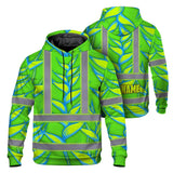 Hi Vis Hoodie Reflective Tapes Green Neon Blue Heliconia Custom Name Safety Workwear For Workers, Truckers, Operators