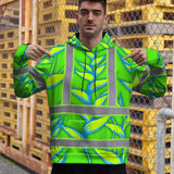 Hi Vis Hoodie Reflective Tapes Green Neon Blue Heliconia Custom Name Safety Workwear For Workers, Truckers, Operators