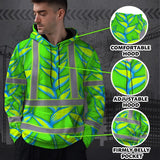 Hi Vis Hoodie Reflective Tapes Green Neon Blue Heliconia Custom Name Safety Workwear For Workers, Truckers, Operators