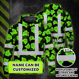 Hi Vis Hoodie Reflective Tapes Green Neon Flowers 3 Custom Name Safety Workwear For Workers, Truckers, Operators