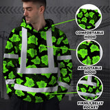 Hi Vis Hoodie Reflective Tapes Green Neon Flowers 3 Custom Name Safety Workwear For Workers, Truckers, Operators