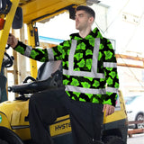 Hi Vis Hoodie Reflective Tapes Green Neon Flowers 3 Custom Name Safety Workwear For Workers, Truckers, Operators