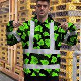 Hi Vis Hoodie Reflective Tapes Green Neon Flowers 3 Custom Name Safety Workwear For Workers, Truckers, Operators