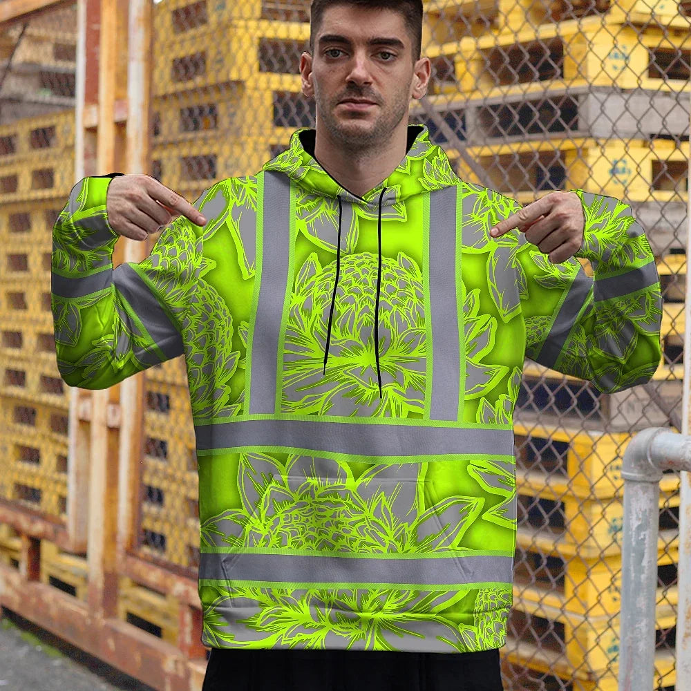 Hi Vis Hoodie Reflective Tapes Green Neon Grey Protea Custom Name Safety Workwear For Workers, Truckers, Operators