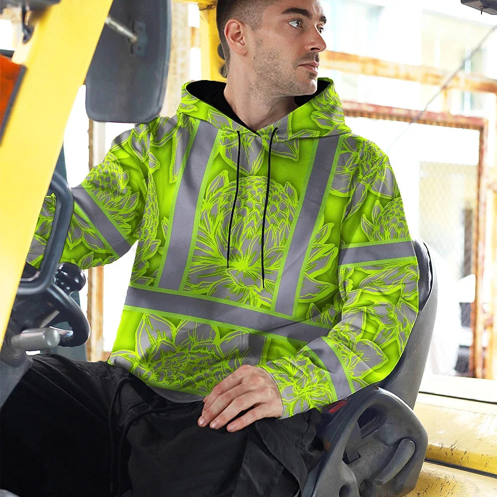 Hi Vis Hoodie Reflective Tapes Green Neon Grey Protea Custom Name Safety Workwear For Workers, Truckers, Operators