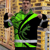 Hi Vis Hoodie Reflective Tapes Green Neon Hawaii Custom Name Safety Workwear For Workers, Truckers, Operators
