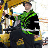 Hi Vis Hoodie Reflective Tapes Green Neon Hawaii Custom Name Safety Workwear For Workers, Truckers, Operators