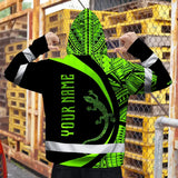 Hi Vis Hoodie Reflective Tapes Green Neon Hawaii Custom Name Safety Workwear For Workers, Truckers, Operators